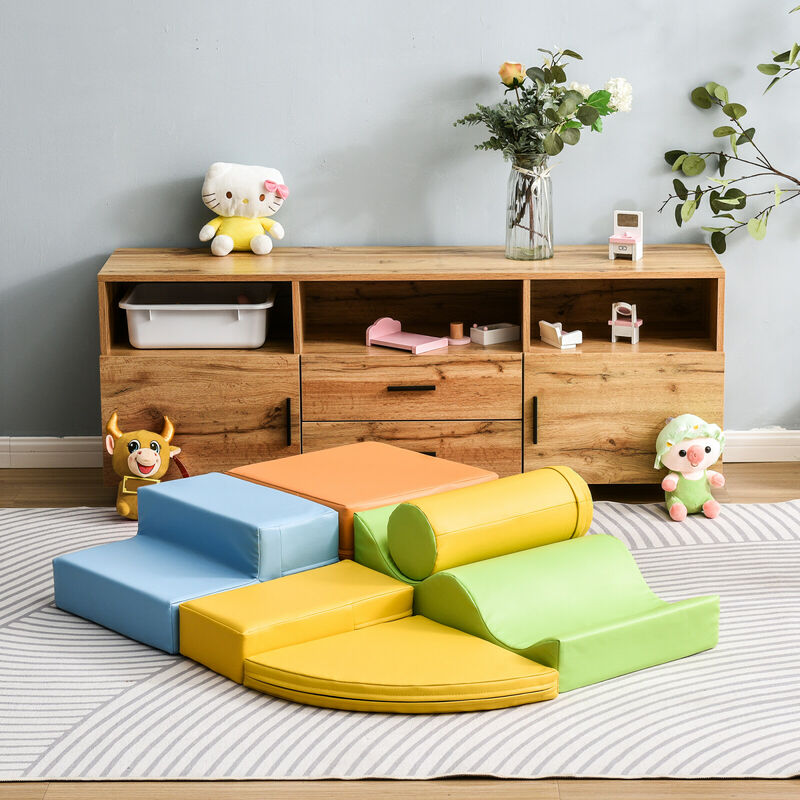 Okwish - 6 blocs de construction géants à l'âge préscolaire et aux bébés, escaliers et toboggan pour enfants, jouets pour grimper, glisser et ramper,