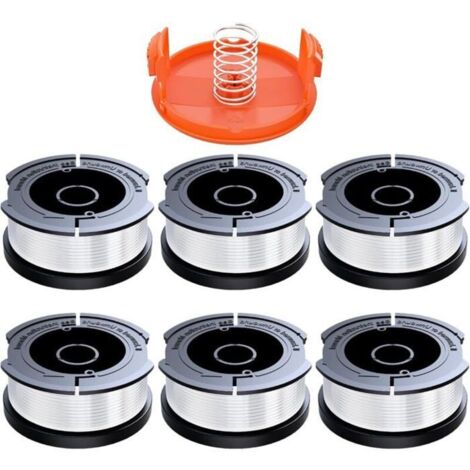 6 Bobines de Fil pour Coupe-Bordure Compatibles Black & Decker, Ø1,65mm avec 9m de Fil, Inclut 1 Couvercle et 1 Étiquette.