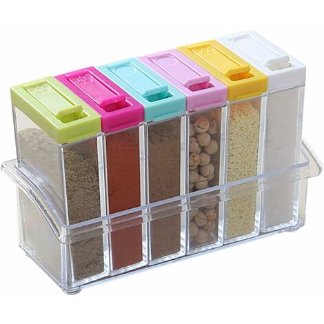 6 bocaux à épices, salière et poivrière en plastique avec couvercle, bocal à condiments transparent, conteneur de stockage, bouteille de stockage, ensemble de boîtes d'assaisonnement