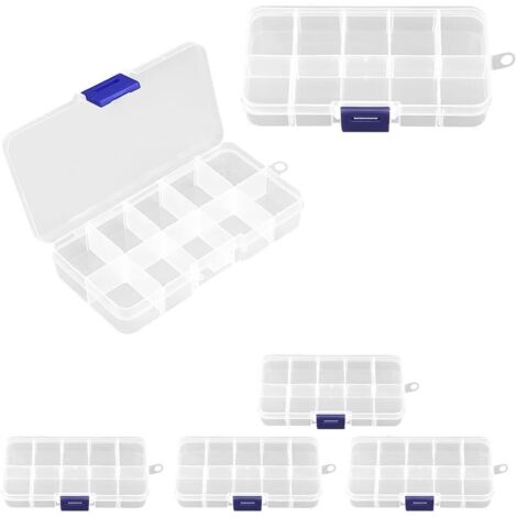 6 Boite Compartiment, Plastique Transparent, Séparateurs Réglables, Rangement Perles, Bijoux Petits Objets
