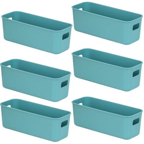 6 Boite Rangement Plastique,28cm Latéral étroit Boite de Rangement,Paniers et Boîtes de Rangement avec Poignées,Bac de Rangement Pour Cuisine,Salle de Bains,Bureau 28×10×11cm (Vert)