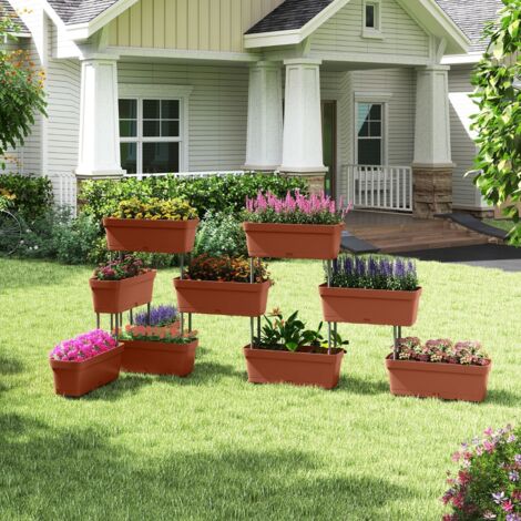 6 Boîtes à Plantes de Jardin Jardinière Verticale Surélevée Arrangement DIY Tour de Plantation pour Légumes Herbes Pots de Fleurs Rouge