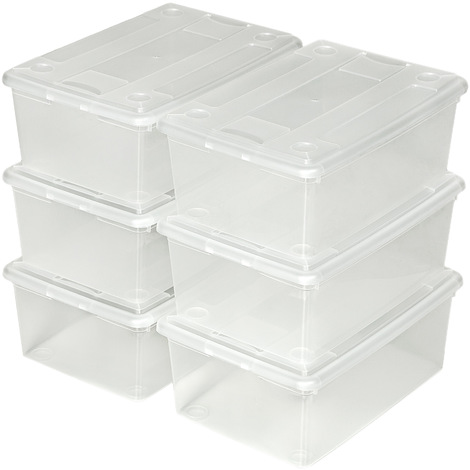 6 boîtes de rangement plastique - lot de 6 boîtes de rangement, bacs de rangement, boîtes à outils de rangement - blanc transparent