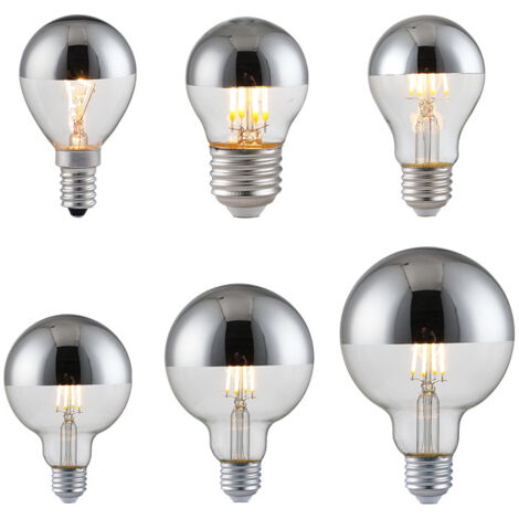 6 bombillas LED semielectrochapadas de 4 W, sin pantalla, blanco cálido de 2700 K, modelos E14/E27 (G45/G80/G125/G95/A60)