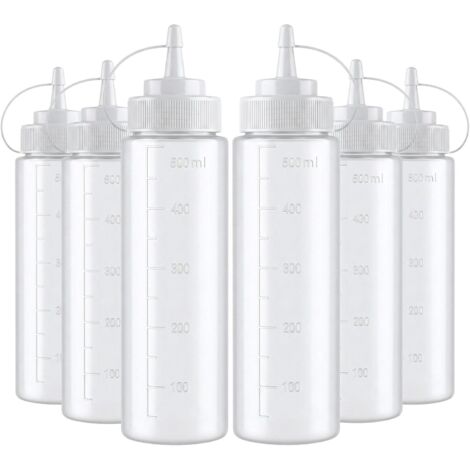 6 bottiglie da 500 ml per condimenti per insalata, bottiglie di plastica da 16 oz per salse, bottiglie a pressione, contenitori per salse, bottiglie flessibili ideali per vinaigrette, ketchup, senape,