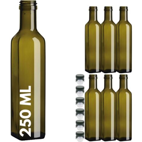 6 Bottiglie Per Olio Bottiglia In Vetro Verde Marasca Con Tappo e Dosatore  1 Litro