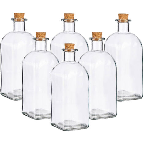 6 Bottiglie piccole di vetro 750 ml tappo sughero da decorare liquori aromi salse condimenti Bomboniere per Alcol, Grappa, Whisky, Shots