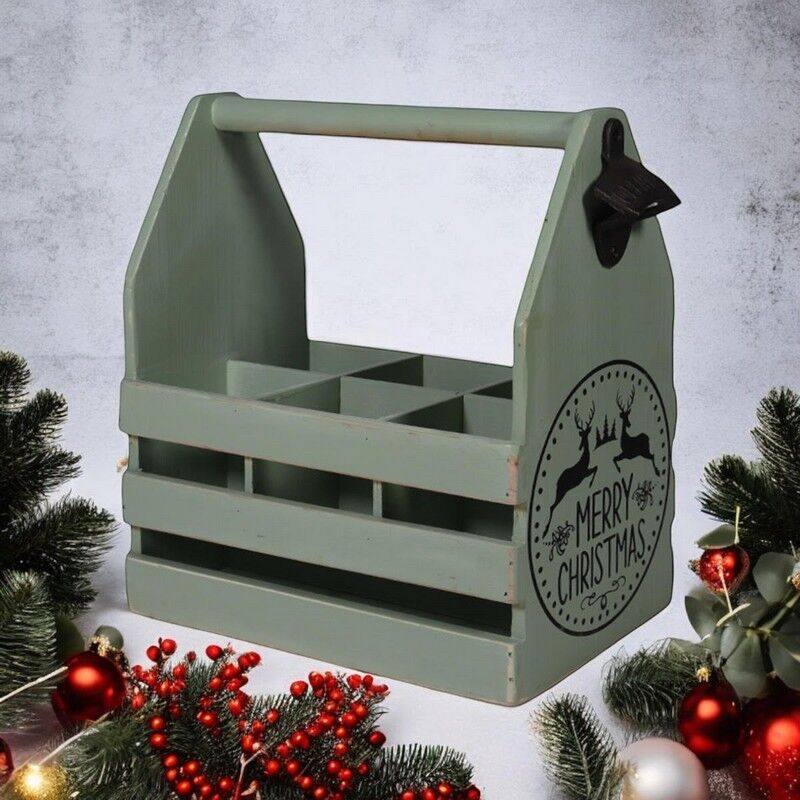 Minster 6 Bottle Holder with Opener - L19 x W27 x H30 cm - Rustic Green | Size: 1 Pack