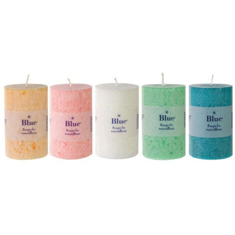 6 Bougie Grand Cylindre Couleur Boreale Assortie - Blue