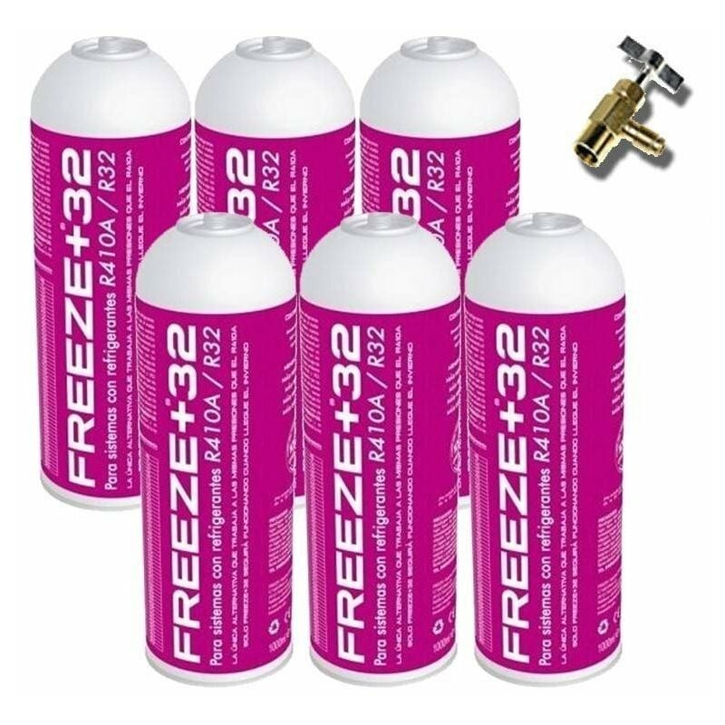 6 bouteilles de réfrigérant à gaz écologique Freeze organique +32 350GR + R32 Valve de substitution, R410A