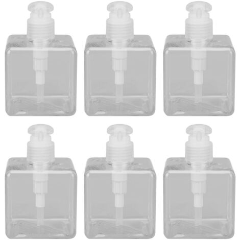 6 bouteilles pompes transparentes 250ml, corps carré plat, grand diamètre, portable et recyclable pour lotions