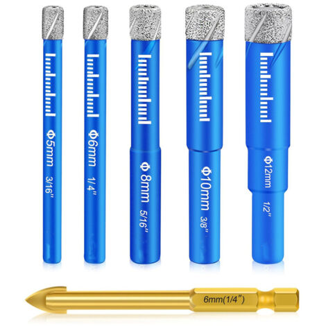 6 brocas de diamante para baldosas, brocas de diamante para gres cerámico de 5, 6, 8, 10 y 12 mm, para metal, para baldosas de 6 mm, para cerámica, vidrio, granito, mármol y cuarzo.