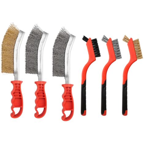 6 brosses à nettoyer métal - Laiton, carbone, nylon, inox - 3 grandes + 3 petites - Enlève résidus soudure, rouille, poussière