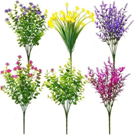 6 Bundles Fleurs Artificielles,Différents Faux Fausse Fleurs Exterieur Anti-UV Artificielles Plantes Décoration pour Intérieur Maison Balcon Jardin Fenêtre Bureau Mariage (6pcs)