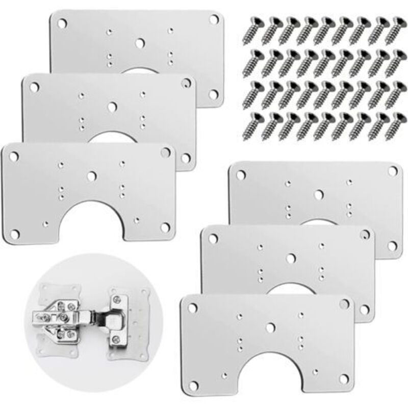 6 Cabinet Hinge Repair Brackets, Stainless Steel Hinge Repair Plate Mounting, Furniture Hinge Repair Kit