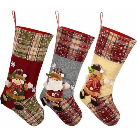 6 calze natalizie per la decorazione dell'albero di Natale 28 cm motivo Babbo Natale, pupazzo di neve, renna