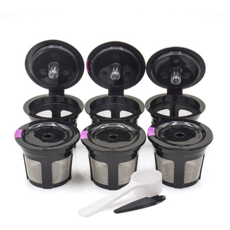 6 cápsulas de café reutilizables, filtro de café - cápsulas recargables para Keurig 2.0 y algunas máquinas de espresso monodosis - negro