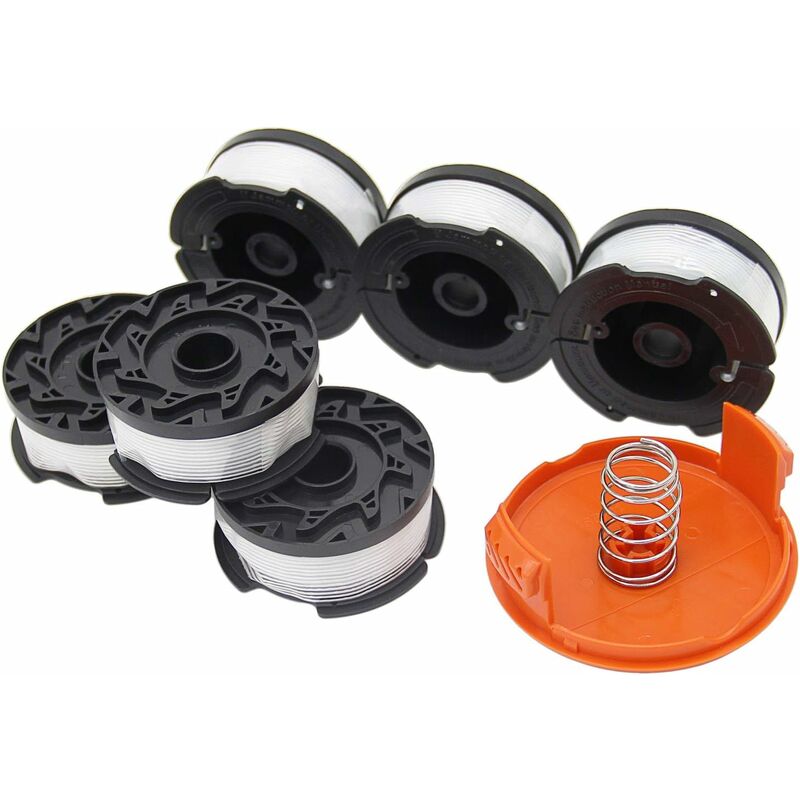 

6 carretes de hilo para recortadoras Black and Decker Trimmer (hilo de nailon de 9,1 m de largo ⌀1,65 mm con tapa de bobina y muelle)