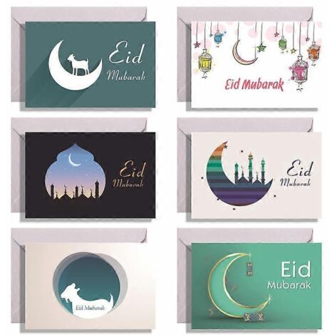 6 cartes de vœux Eid Mubarak imprimées château, avec enveloppes et autocollants, cartes de note pliantes traditionnelles pour fête islamique, invitation Ramadan musulmane, lot de 6 pièces