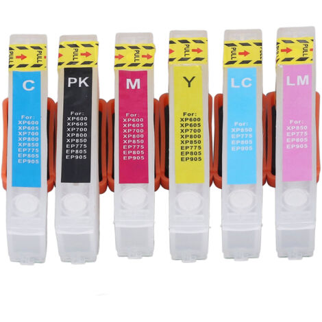 6 Cartouches d'Encre Rechargeables Noir Cyan Magenta Jaune Cyan Clair Magenta Clair pour Imprimante - Recharge ICBK80 ICC80 ICM80 CY80 ICLC80 ICLM80