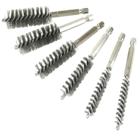 6 cepillos de acero inoxidable de diferentes tamaños para limpiar tuberías, puertos, rodamientos y más (8 mm, 10 mm, 12 mm, 15 mm, 17 mm, 19 mm).