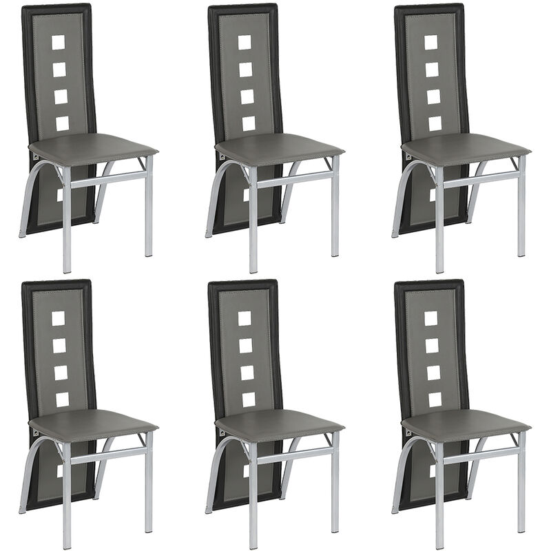 Yongqing - Lot de 6 Chaises de Salle à Manger,Chaise de Cuisine Cuir synthétique,pour Salle à Manger,Cuisine,Salle de Réunion,gris + noir