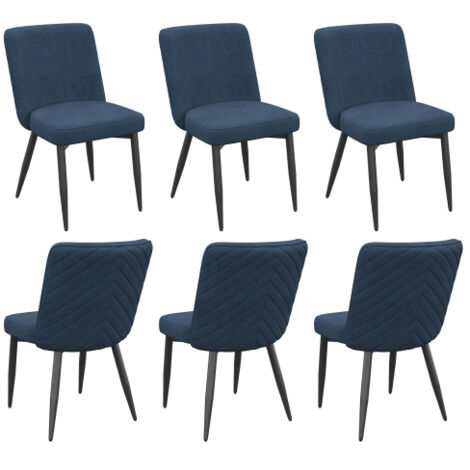 6 chaises de salle à manger 63x48x85 cm avec dossier à motif décoratif, style moderne, pour salle à manger, salon, café - Tissu velours bleu foncé