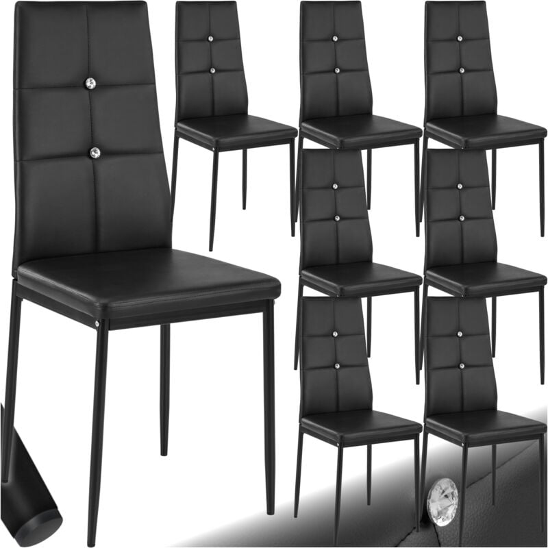 Tectake - Lot de 8 chaises avec strass revêtement en cuir synthétique noir