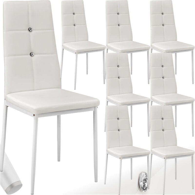 Tectake - Lot de 8 chaises avec strass avec revêtement en cuir synthétique blanc