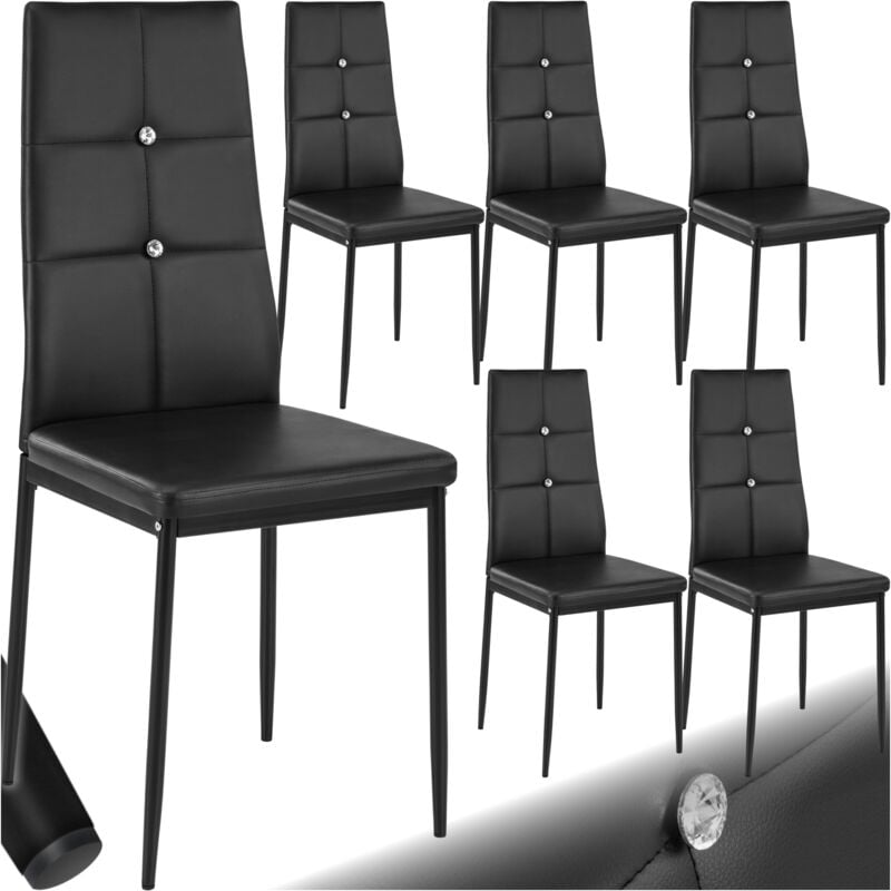 Tectake - Ensemble de 6 chaises de salle à manger à paillettes aspect cuir noir