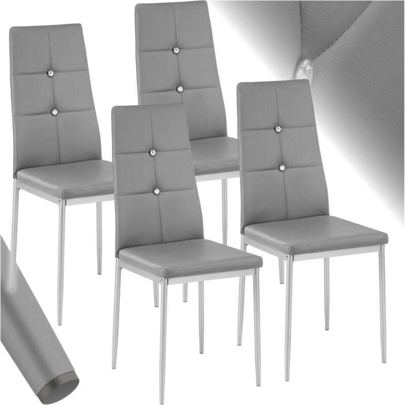 Tectake - Ensemble 4 chaises de salle à manger aspect cuir à paillettes gris