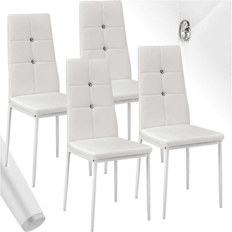 Tectake - Ensemble 4 chaises de salle à manger aspect cuir avec paillettes blanc