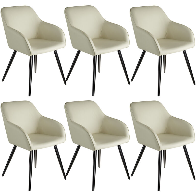 Ensemble de 6 chaises rembourrées revêtement en tissu crème et noir