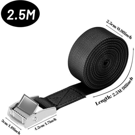 6 Cinghie di fissaggio a gancio da 2,5 m, portata massima 250 kg, 2,5 cm x 2,5 m (confezione da 6, nere - 2,5 m x 25 mm)
