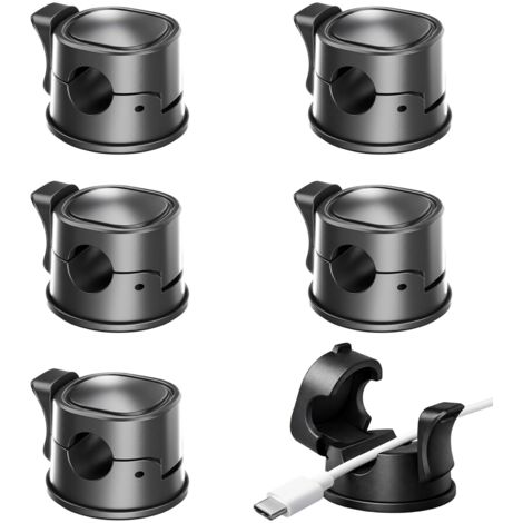 6 clips autoadhesivos para cables, bridas giratorias de 360° con mecanismo de resorte, gestión de cables para escritorio, mesa, pared, coche, USB, HDMI, audio