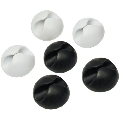 6 Clips serre-cable adhesifs 3xnoir et 3xblanc