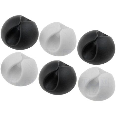 6 Clips serre-cable - adhesifs - noir et blanc