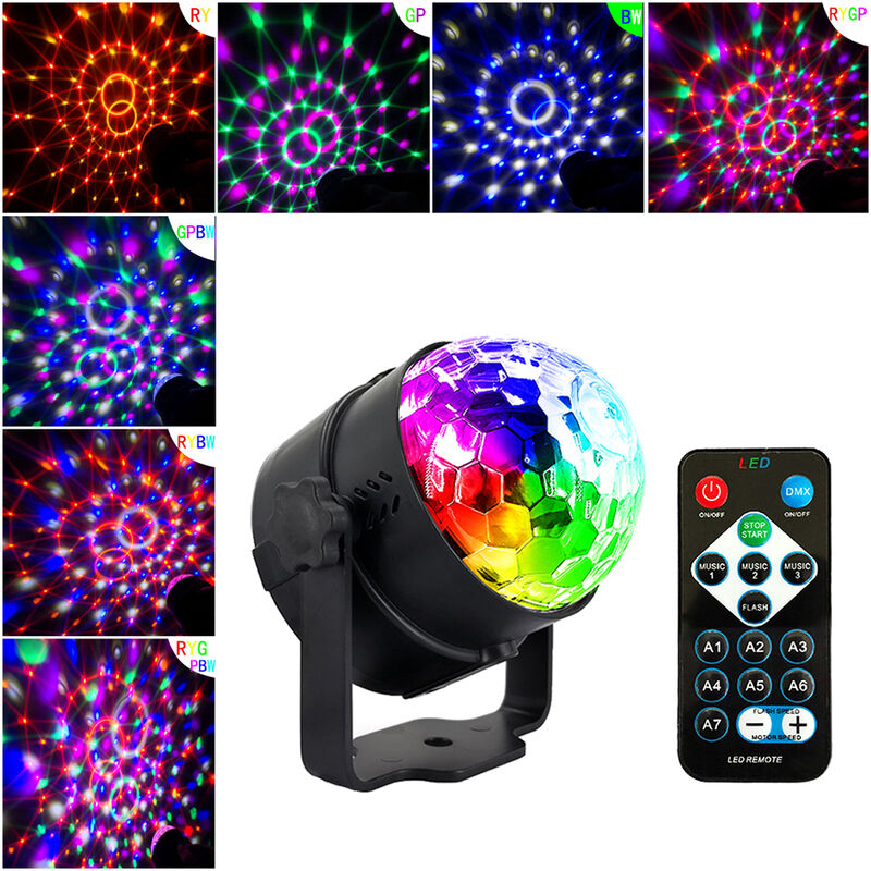 

6 colores LED Party Light Lampara activada por sonido Mini Magic Disco Ball Proyector Lampara con control remoto para escenario Fiesta en casa