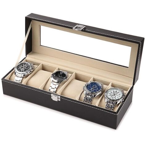 6 Compartiments30118cmbote  Montres En Bois Massif, Coffret Montres Homme/femme, Boite De Rangement Pour Montres, Organisateur Avec Couvercle En
