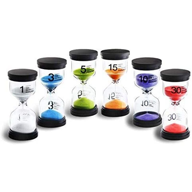 6 Couleurs Sablier Set 1min/ 3min/ 5min/ 10min/ 15min/ 30min Décoration Horloge Minuterie pour Enfants Classe Cuisine Jeux Brosses Bureau à Domicile