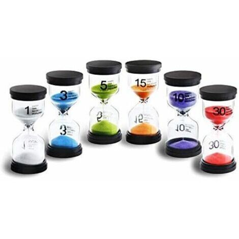 6 Couleurs Sablier Set 1min/ 3min/ 5min/ 10min/ 15min/ 30min Décoration Horloge Minuterie pour Enfants Classe Cuisine Jeux Brosses Bureau à Domicile (6pcs)