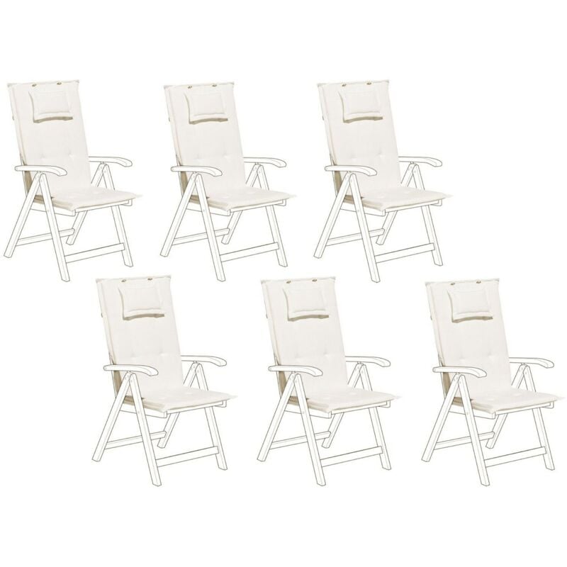 Beliani - Lot de 6 Coussins d'Assise en Tissu Blanc Crème pour Extérieur à Fixation Toscana