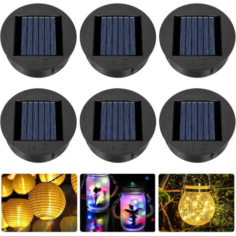 6 Couvercle de rechange solaire, LED blanc chaud, batterie 600 mAh, étanche IP55, pour lanterne extérieur