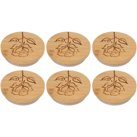 6 Couvercles en Bois Étanches pour Bocaux, Joints Silicone Motif Fleuri, Facile à Nettoyer, Accessoire de Stockage Alimentaire