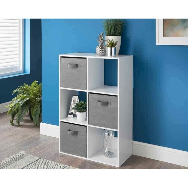 Spot ON Dealz 6 Cube 3 Basket-White Bookcases