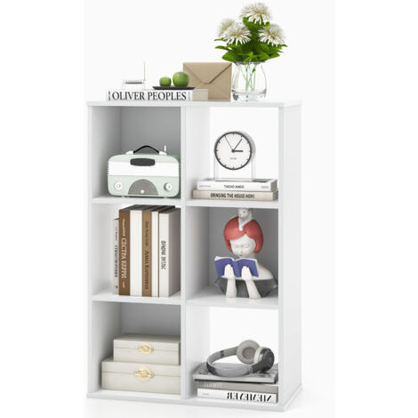 6-Cube Open Back Bookshelf Storage Organizer Wooden Bookcase Display Shelf