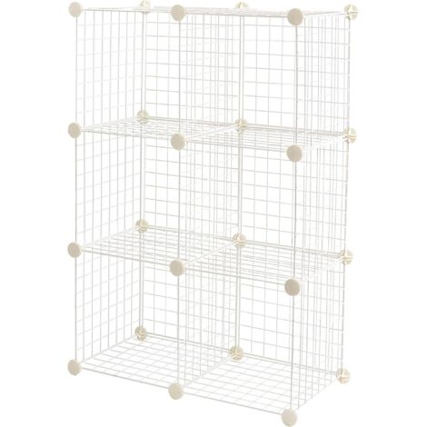 6 cubic stackable storage shelves in wire mesh, 66 x 32 x 96.5 cm, Vertical shelves - white