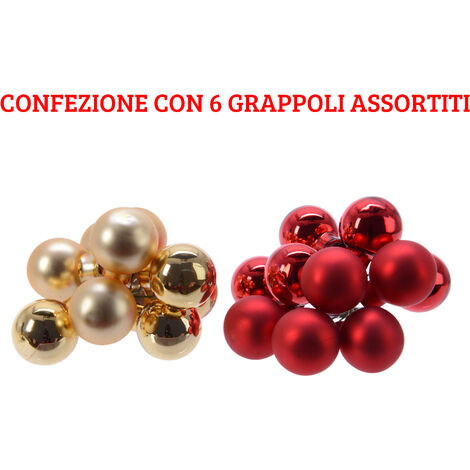 6 DECORAZIONI APPENDIBILI 2CM ORO CHIARO/ROSSO ASSORTITE ADDOBBI NATALE