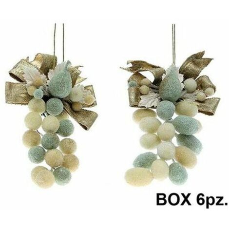 6 decorazioni grappoli natalizi decorati - colore crema/verde/oro - addobbo natale
