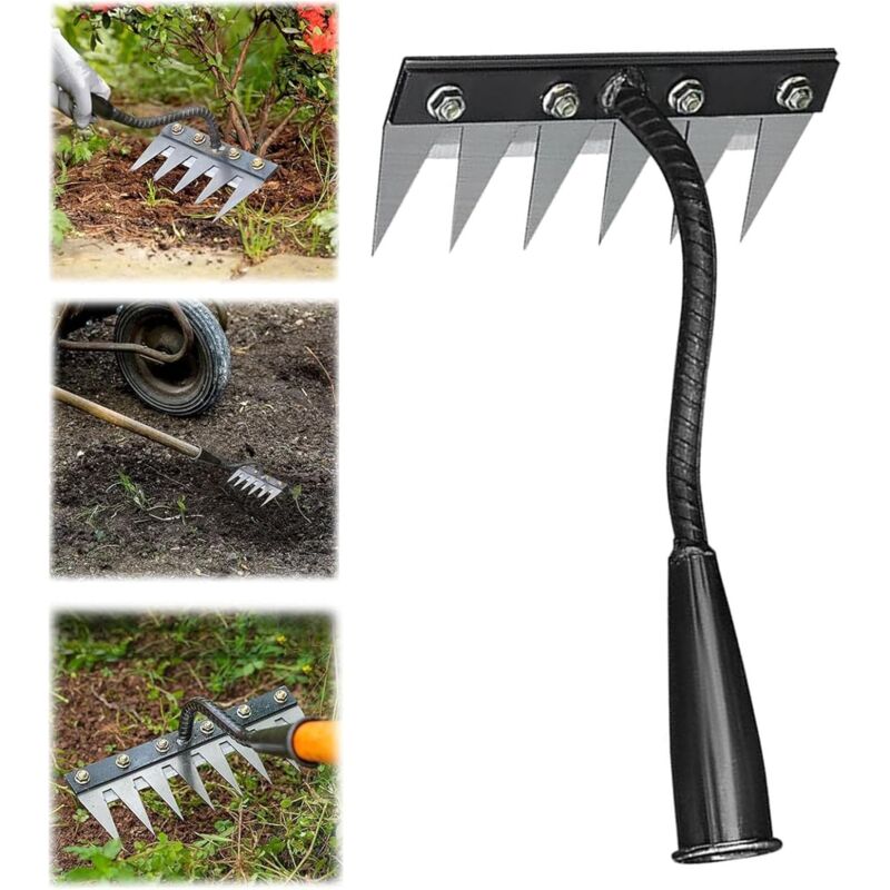 6 Dents Rateau De Désherbage Berthaus, Outil De Râteau De Désherbage avec Manche, Râteau De Jardin en Métal Très Résistant, Rateau Bertaus pour